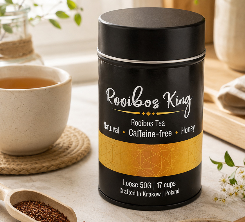 Rooibos Long Cut Leo Tea w opakowaniu puszka na prezent 50 gram